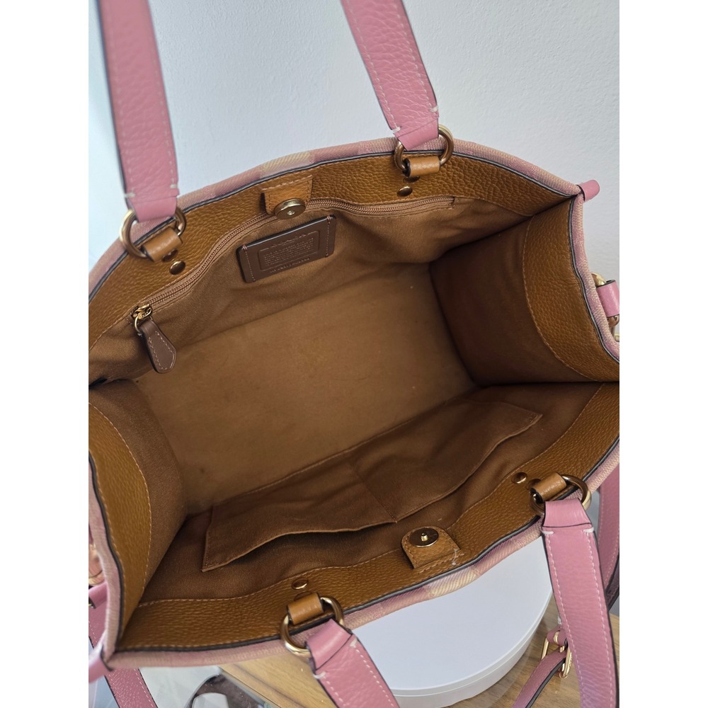 Coach Dempsey Tote 22 Signature Canvas Pink Varsity Stripe C8417 Crossbody Bag - Picture 7 of 11